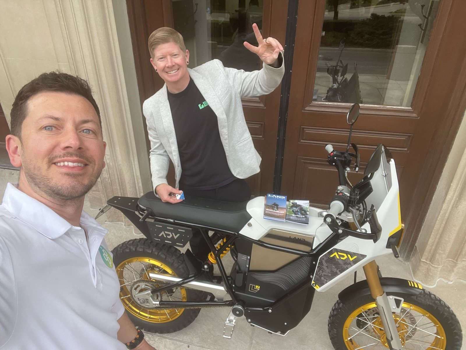 Founders from LAND Energy with an electric motorcycle at the Nottingham Spirk finance night